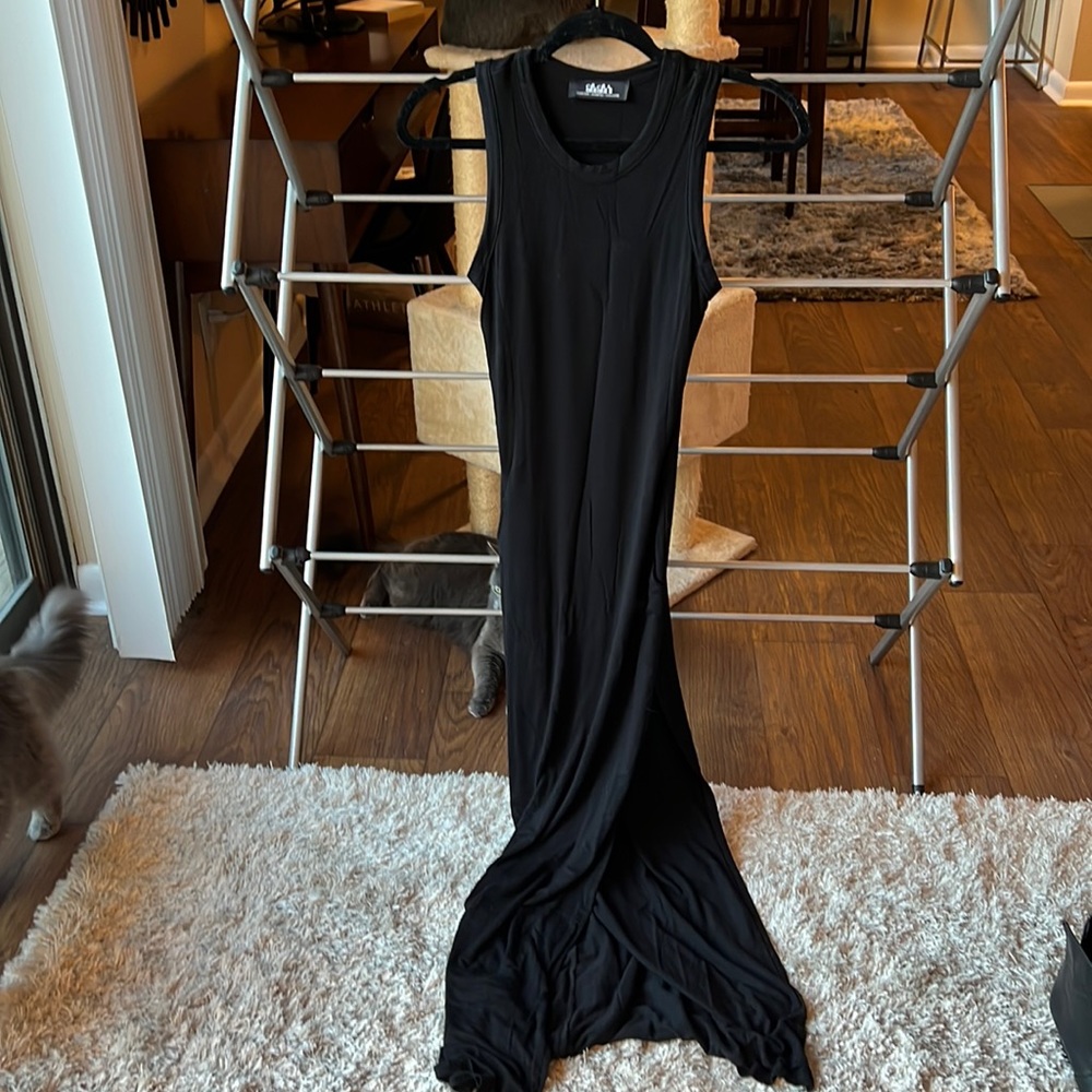 Black Maxi Dress with Slit and Pockets